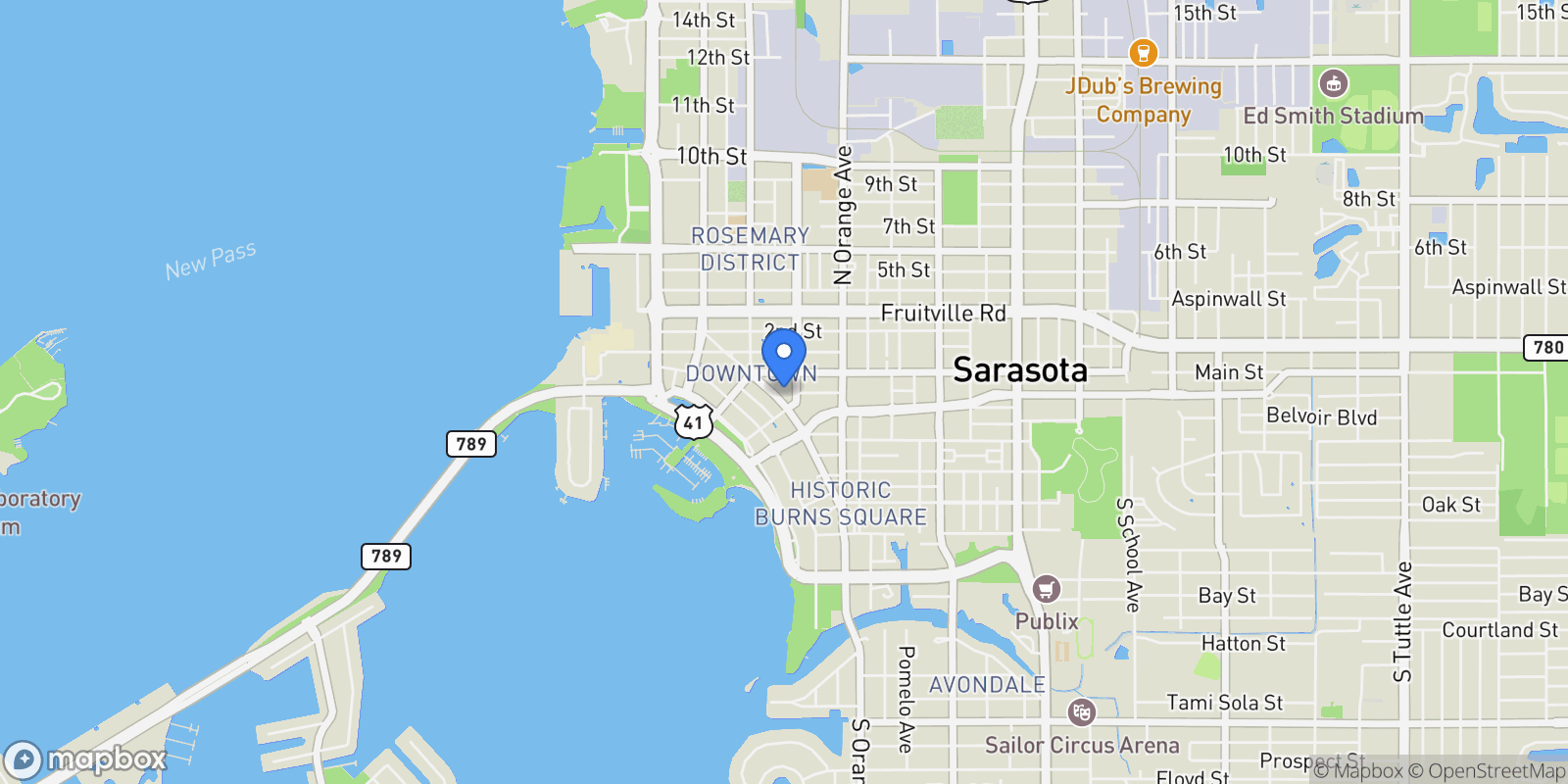 Map showing 111 S Pineapple Avenue Unit 1210, Sarasota, FL 34236, Sarasota, Florida, United States.