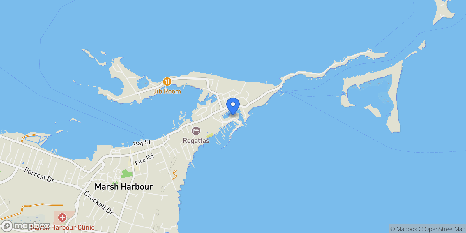 Map showing Harbour Daze , Marsh Harbour, CO, Marsh Harbour, Central Abaco, The Bahamas.