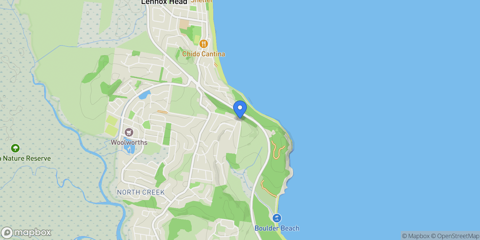 Map showing 40 Blue Seas Parade, Byron Bay, NSW 2481, Lennox Head, New South Wales, Australia.