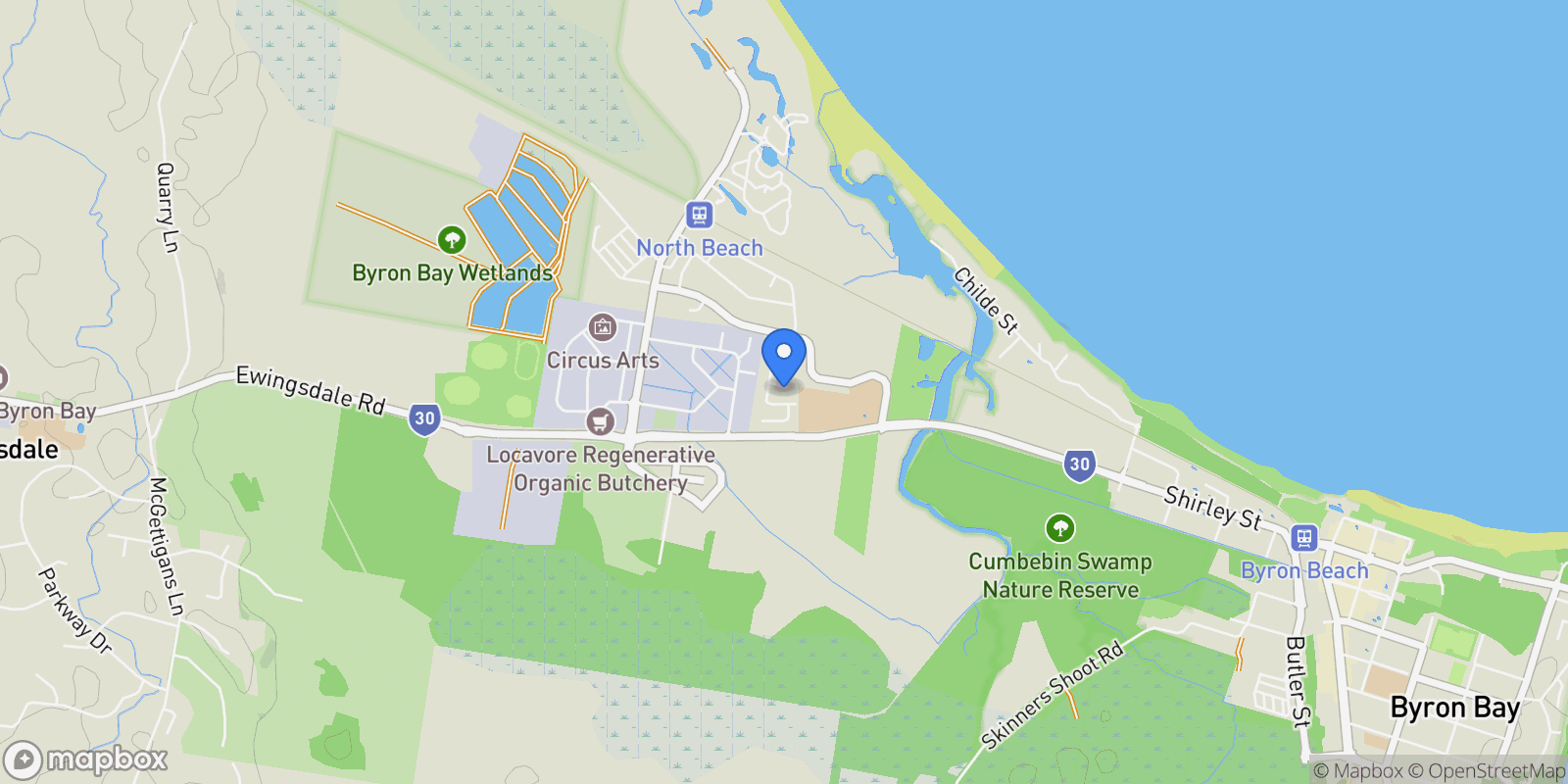 Map showing 8 Palm Avenue, Byron Bay, NSW 2481, Byron Bay, New South Wales, Australia.