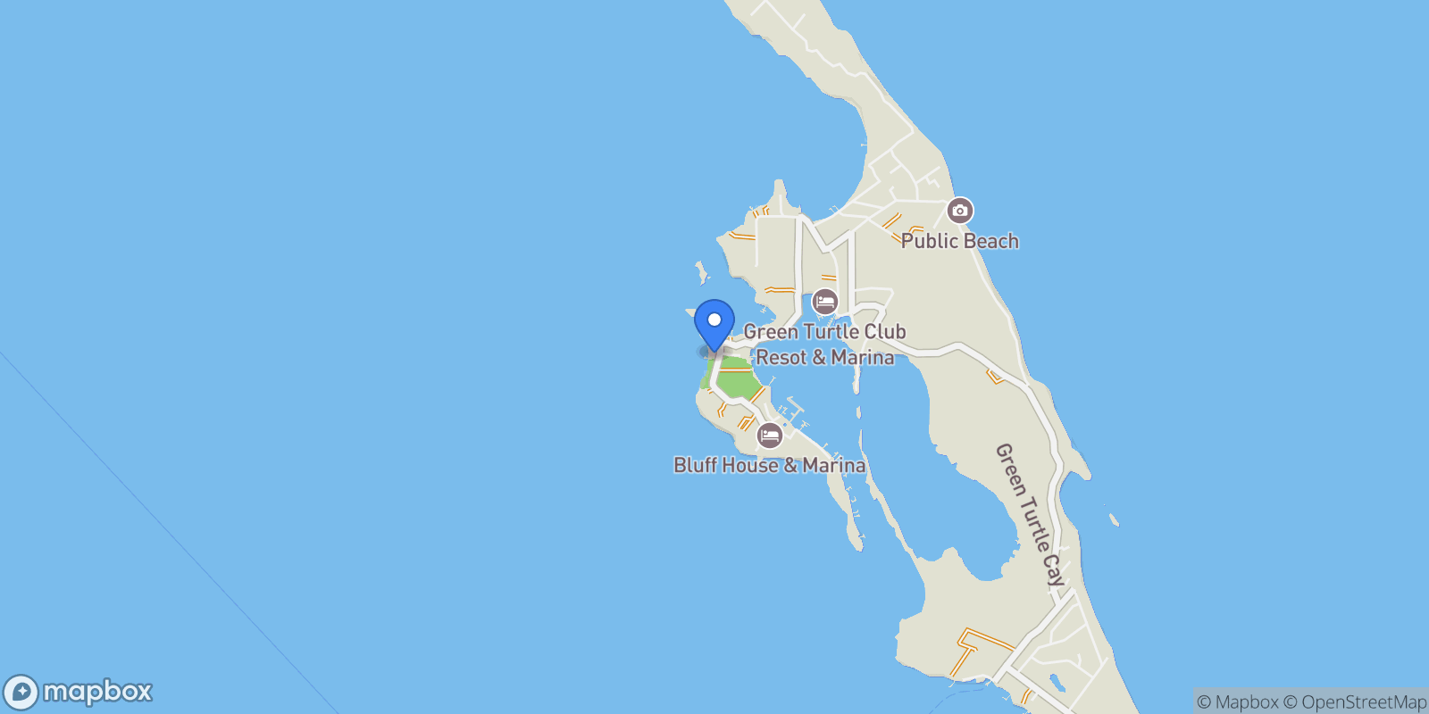 Map showing Pair of Aces The Bluff, Green Turtle Cay, Blackwood Village, North Abaco, The Bahamas.