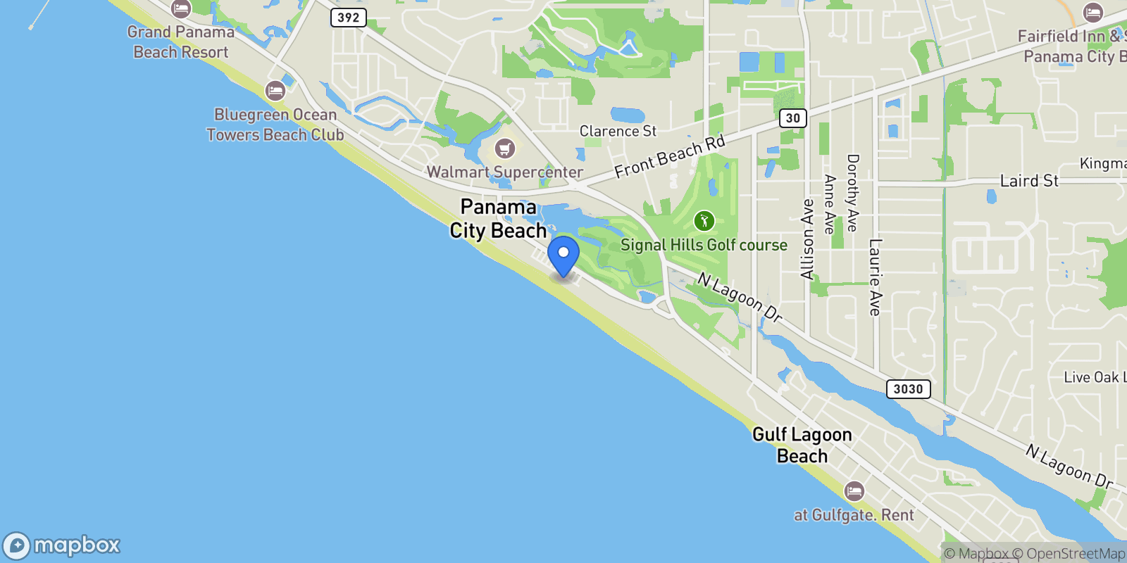 Map showing 9704 Beach Boulevard, Panama City Beach, Florida, United States.