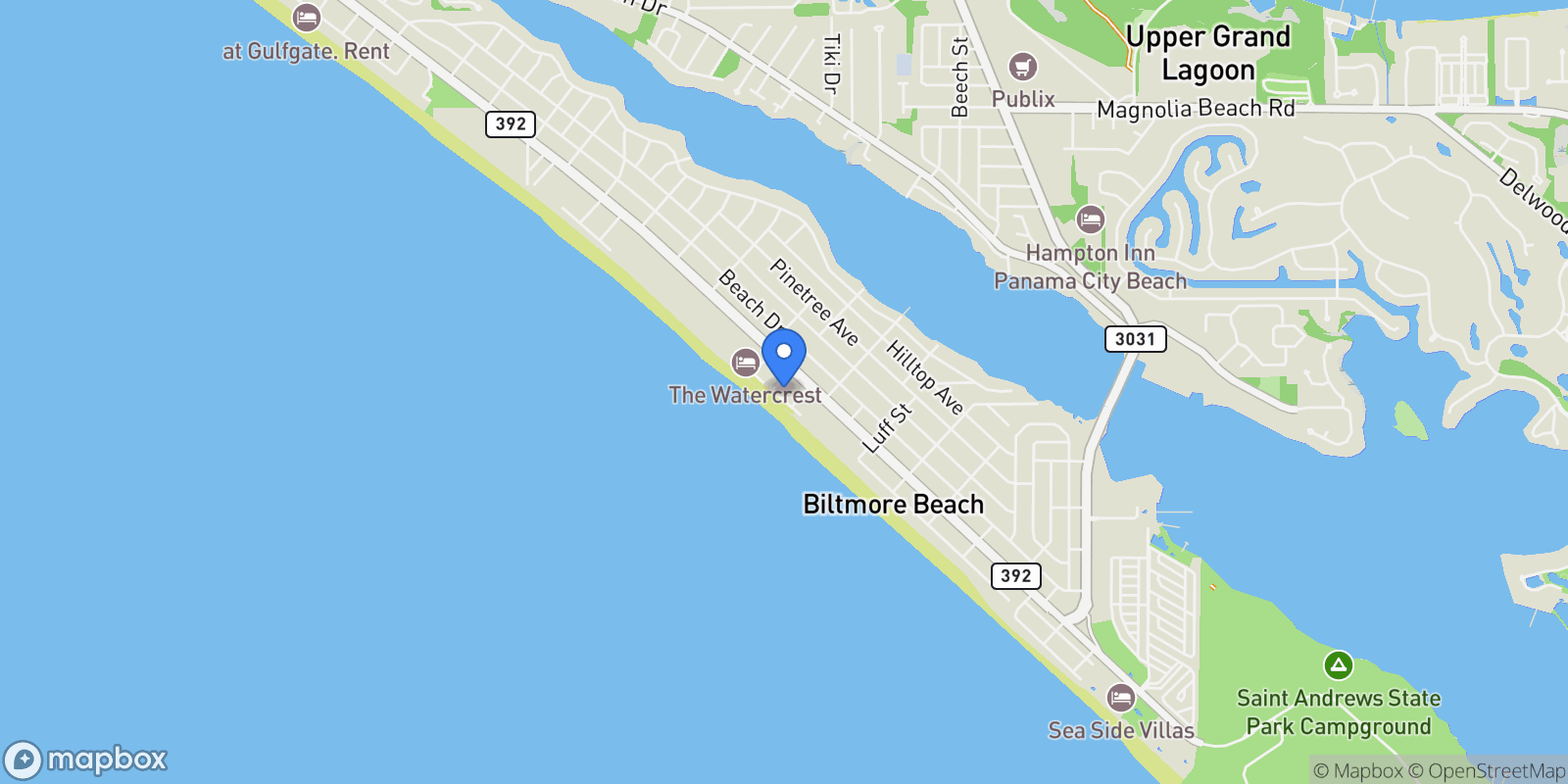 Map showing 5928 Gulf Drive, Panama City Beach, Florida, United States.