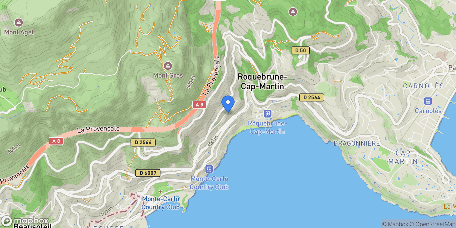 Map showing Roquebrune-Cap-Martin, Provence-Alpes-Côte d'Azur, France.