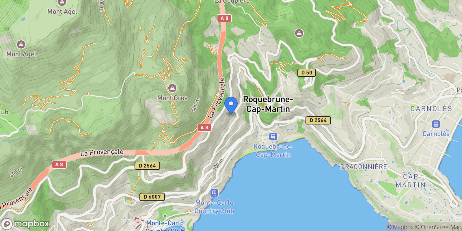 Map showing Roquebrune-Cap-Martin, Provence-Alpes-Côte d'Azur, France.