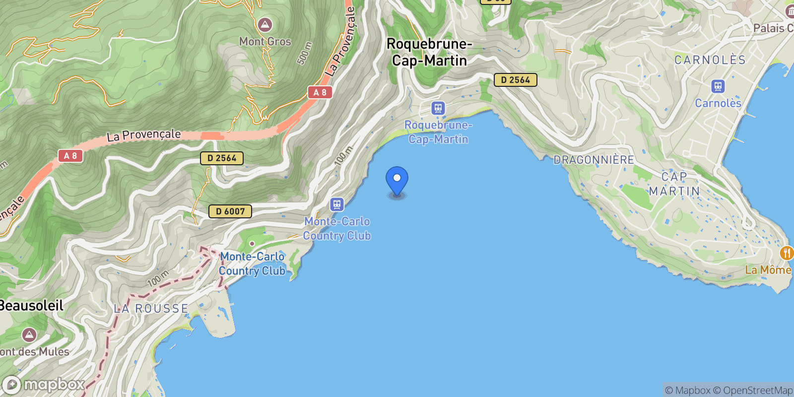 Map showing Roquebrune-Cap-Martin, Provence-Alpes-Côte d'Azur, France.