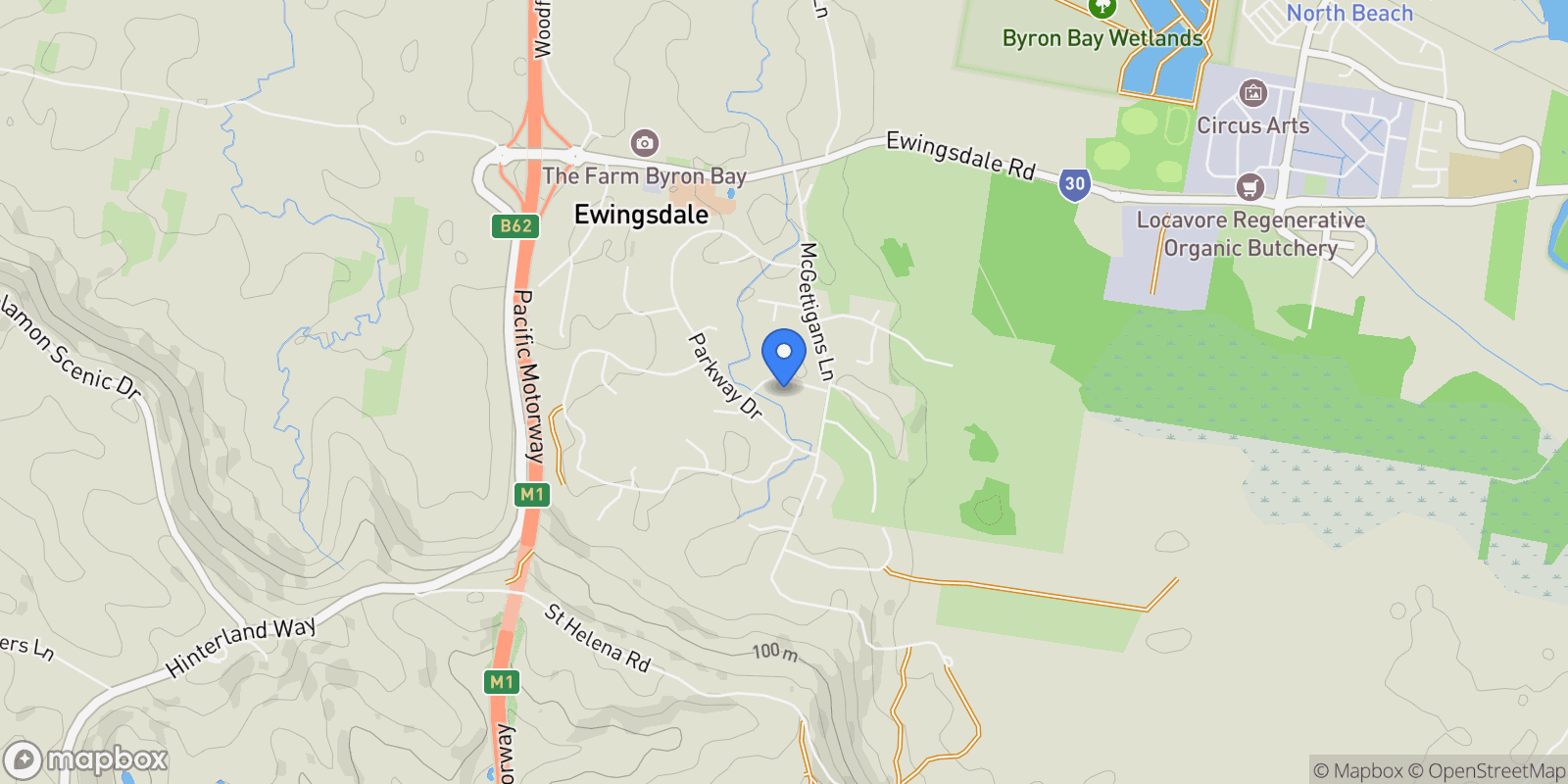Map showing 18 Brookview Court, Byron Bay, NSW, Ewingsdale, New South Wales, Australia.