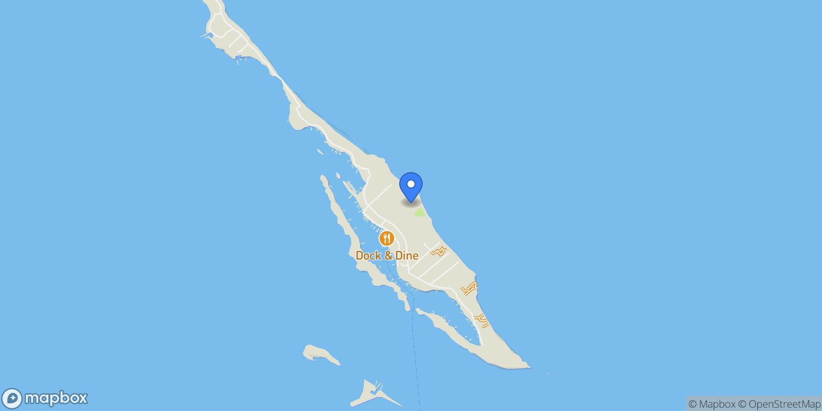 Map showing Ocean View Ballfield Road, Man-O-War Cay, Elbow Cay, Central Abaco, The Bahamas.