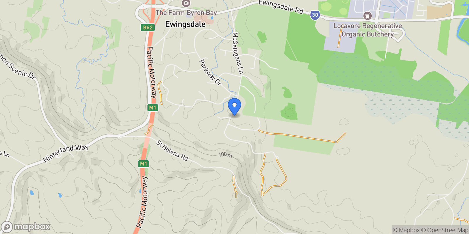 Map showing 159 Mcgettigans Lane, Byron Bay, NSW, Ewingsdale, New South Wales, Australia.