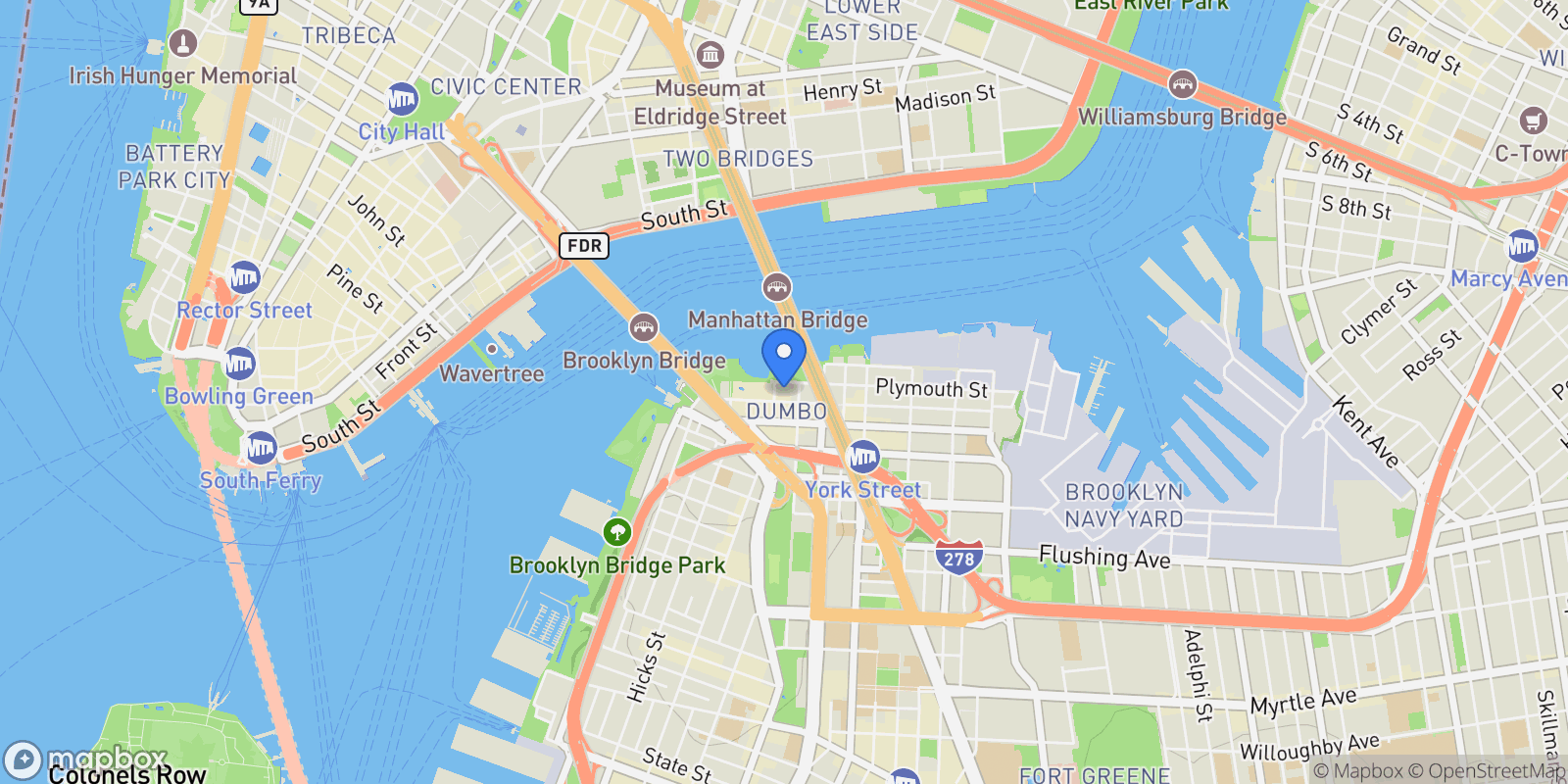 Map showing 1 Main Street 2J, Brooklyn, NY 11201, New York, New York, United States.