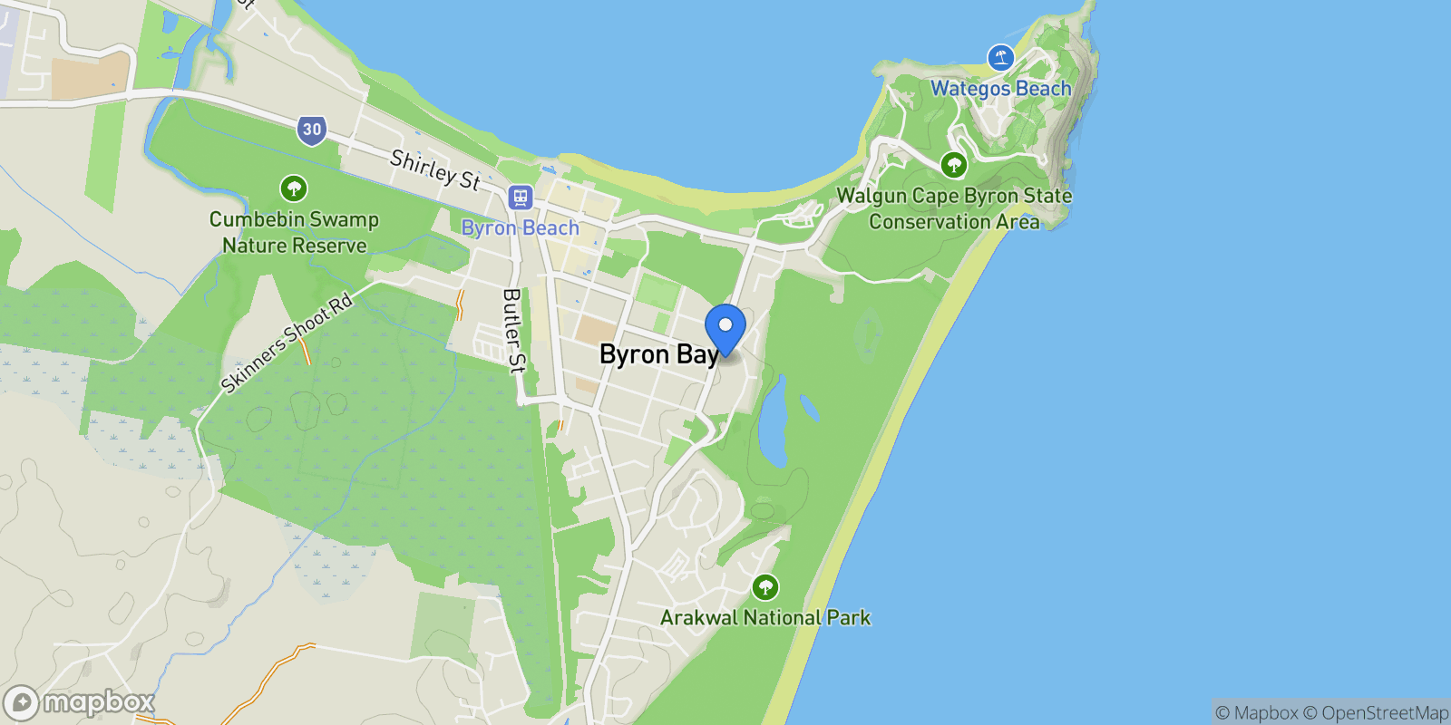 Map showing 61 Massinger Street, Byron Bay, NSW 2481, Byron Bay, New South Wales, Australia.