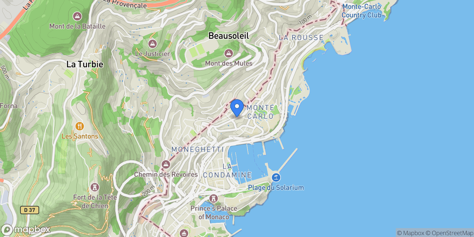 Map showing Beausoleil, France.