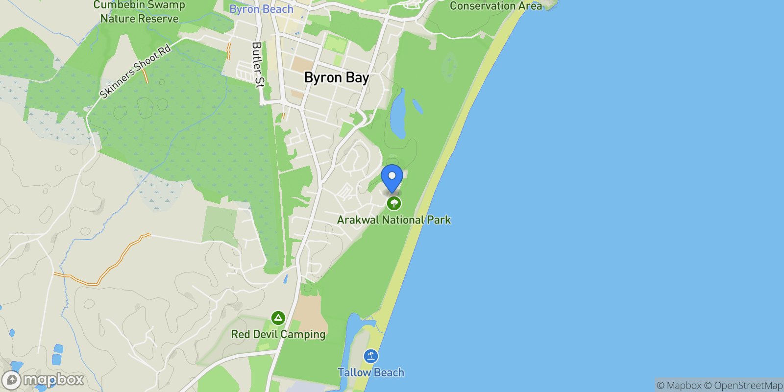 Map showing 24 Beachcomber Drive, Byron Bay, NSW 2481, Byron Bay, New South Wales, Australia.