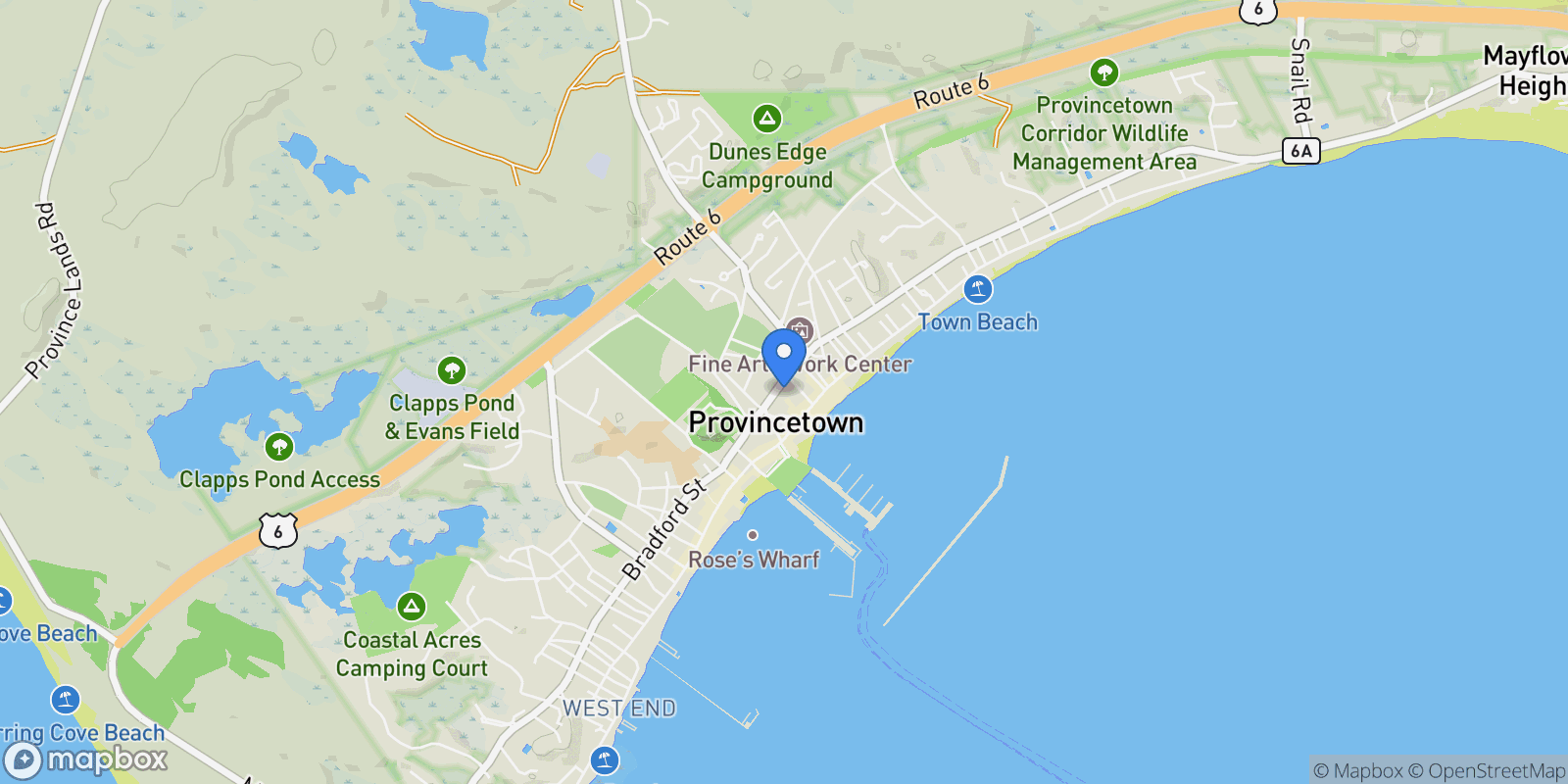 Map showing 143 Bradford Street, Unit A 1, Provincetown, MA 02657, Provincetown, Massachusetts, United States.