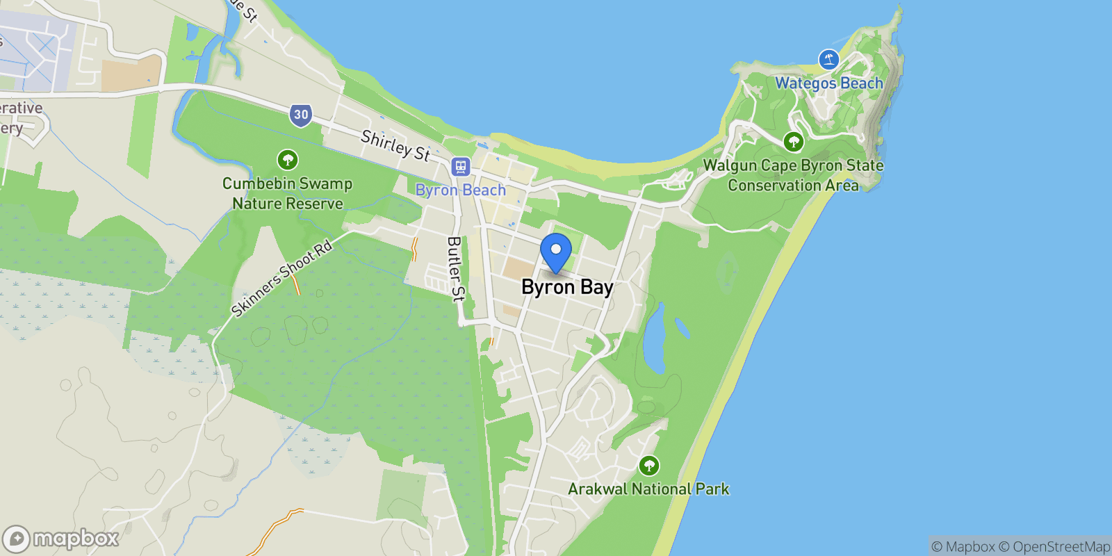 Map showing 36 Carlyle Street, Byron Bay, NSW, Byron Bay, New South Wales, Australia.