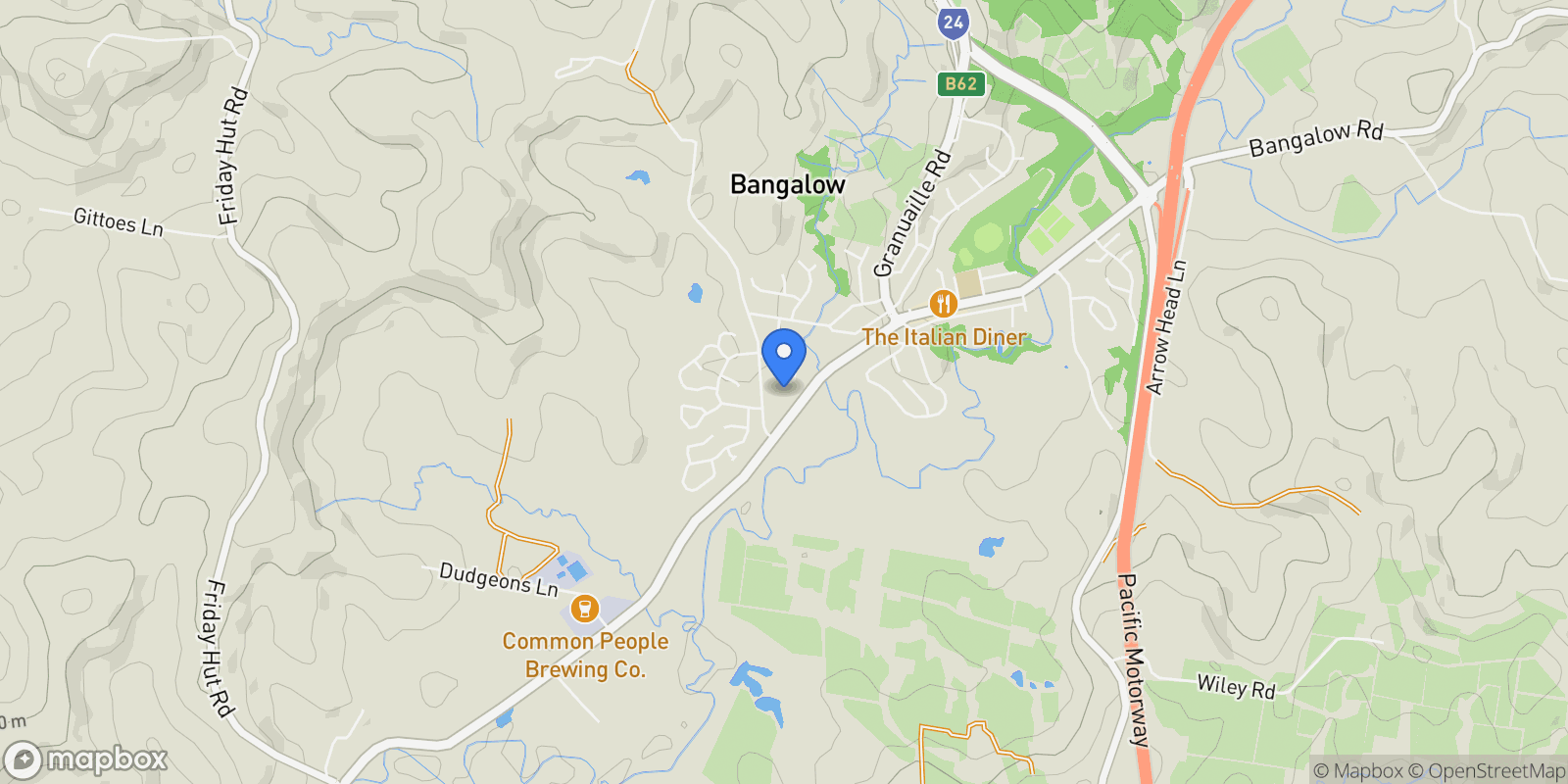 Map showing 29 Green Frog Lane, Byron Bay, NSW 2479, Bangalow, New South Wales, Australia.
