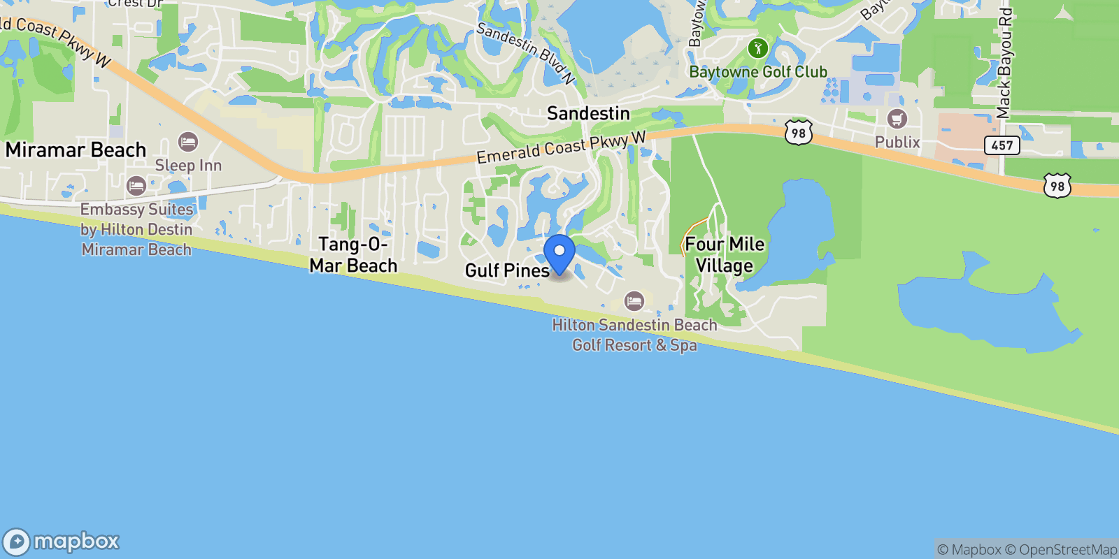 Map showing Miramar Beach, Florida, United States.