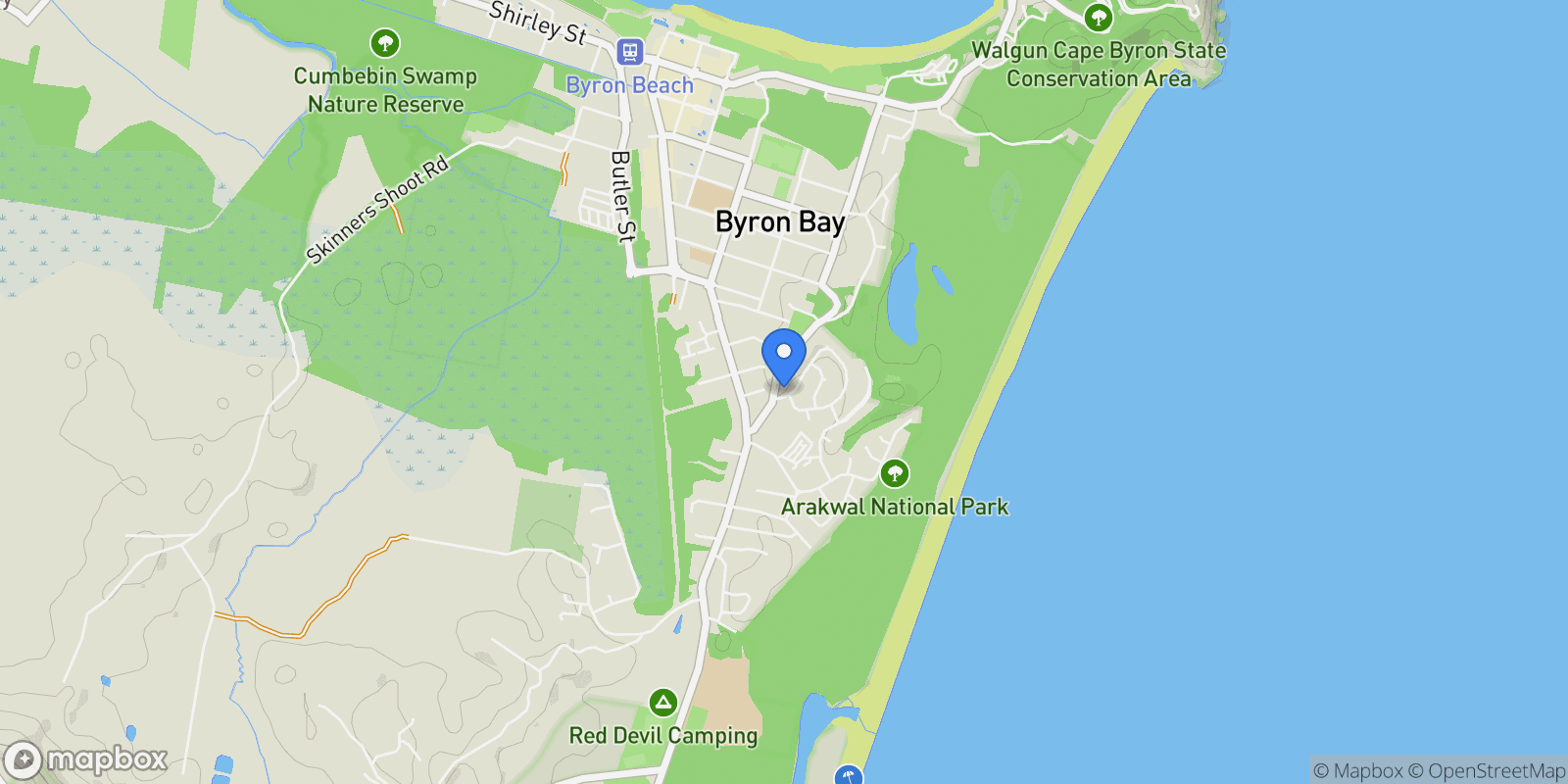 Map showing 2A Shelley Drive, Byron Bay, NSW 2481, Byron Bay, New South Wales, Australia.