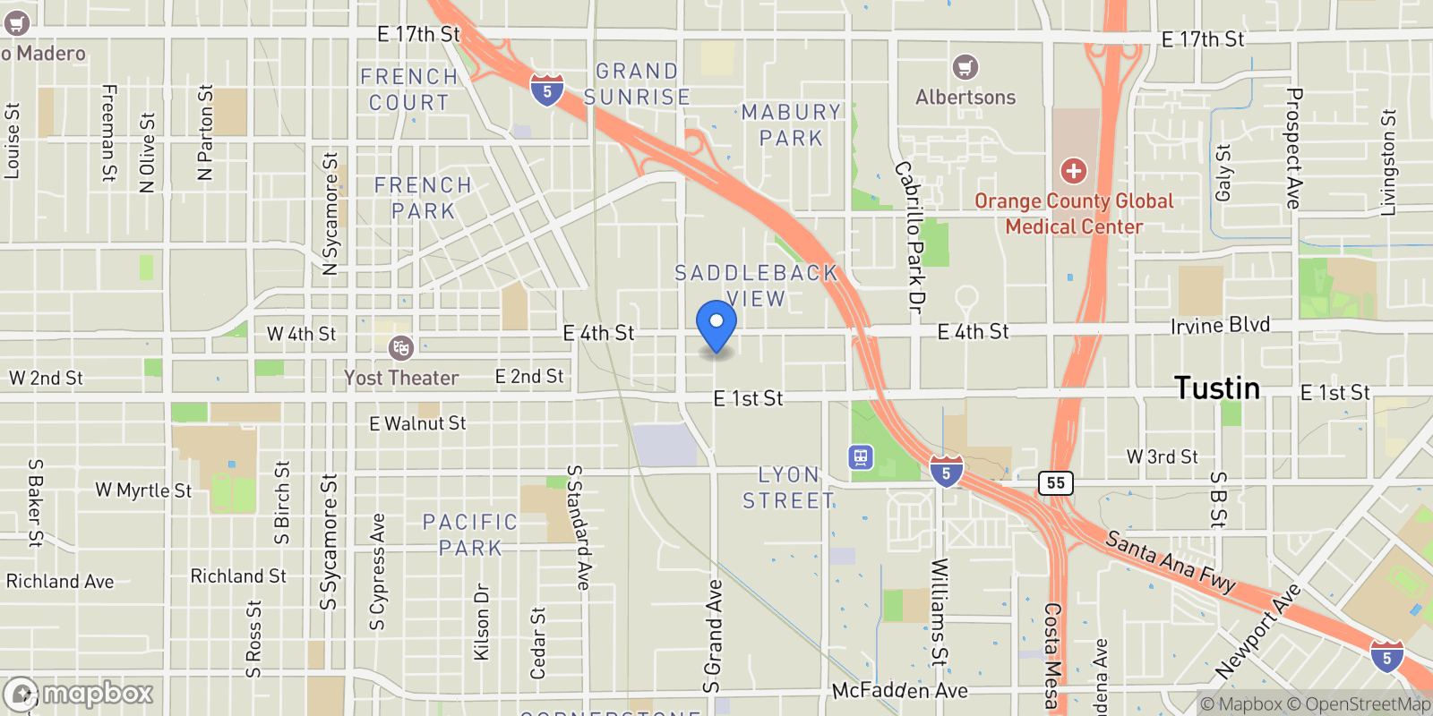 Map showing 217 N McClay Street, Santa Ana, CA 92701, Santa Ana, California, United States.