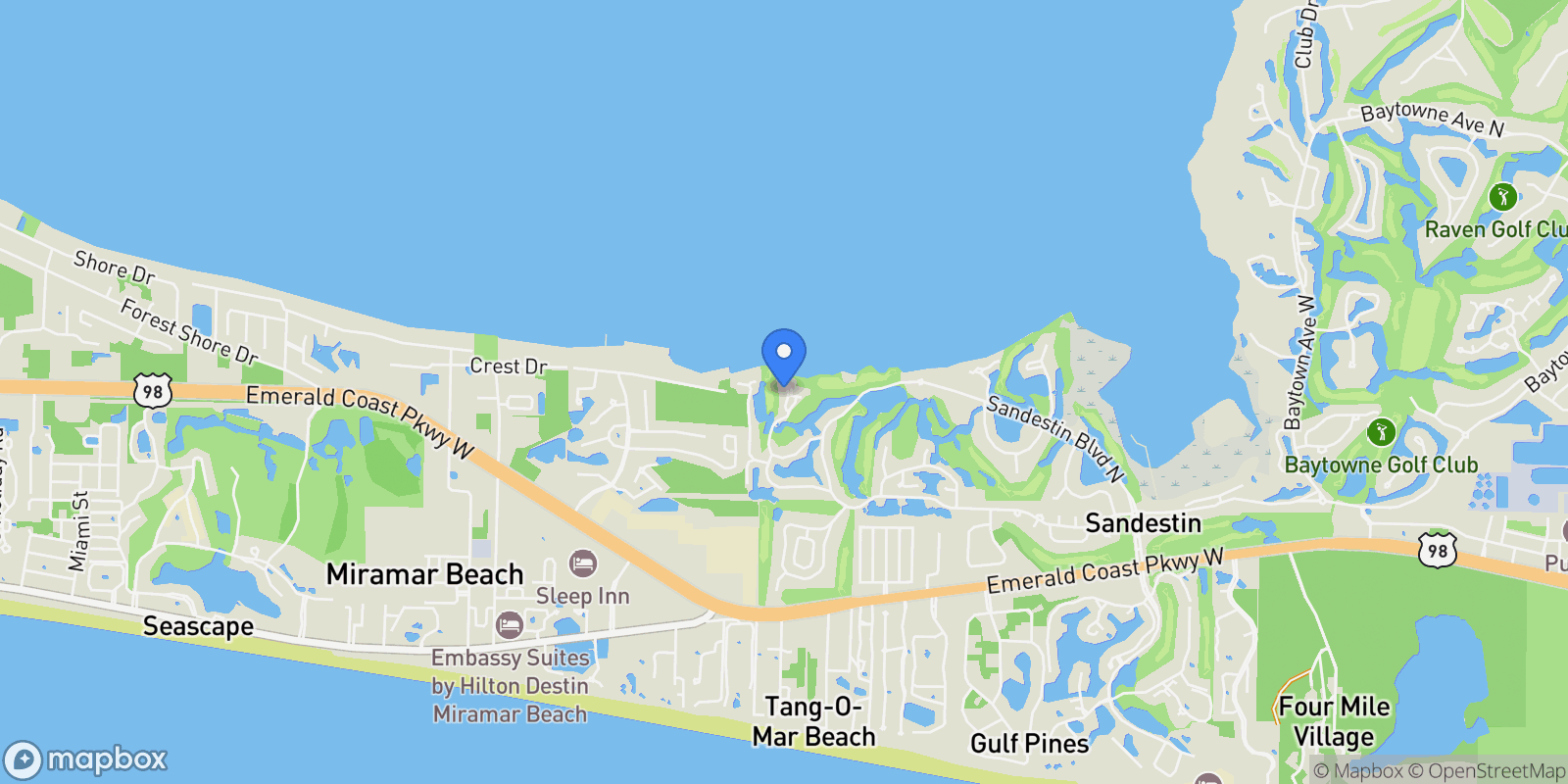 Map showing Miramar Beach, Florida, United States.