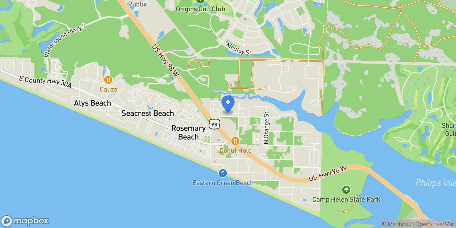 Map showing Rosemary Beach, Florida, United States.
