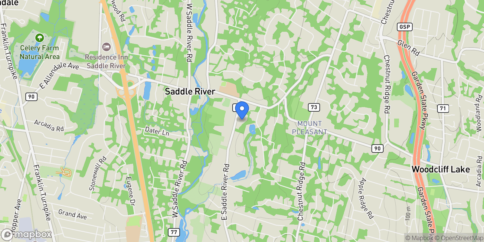 Map showing 154 E Saddle River Road, Saddle River, NJ 07458, Saddle River, New Jersey, United States.