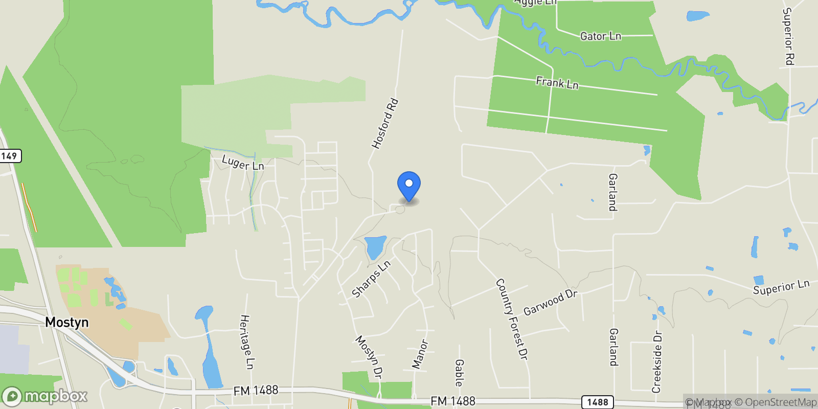Map showing 41111 Community Road, Magnolia, Texas, United States.