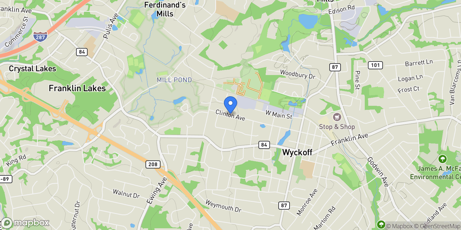 Map showing 520 Clinton Ave, Wyckoff Twp., NJ 07481, Wyckoff, New Jersey, United States.