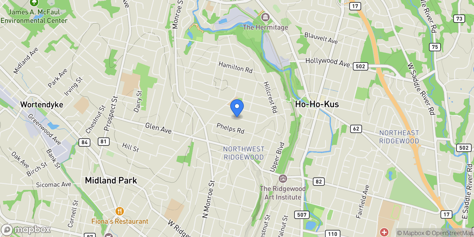 Map showing 152 Fairmount Rd, Ridgewood Village, NJ 07450, Ridgewood, New Jersey, United States.