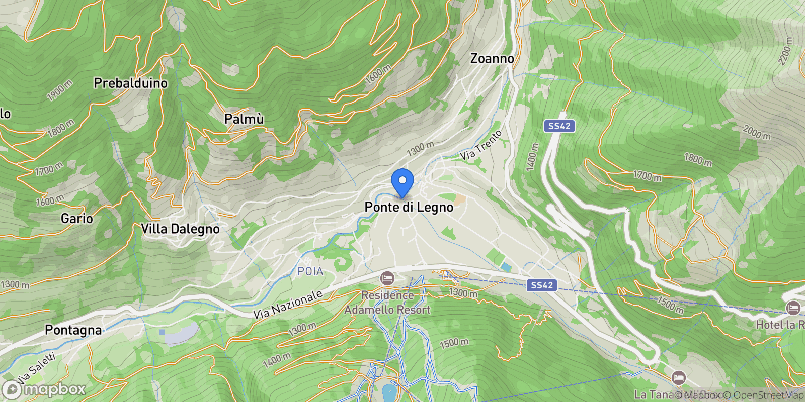 Map showing 25056 Ponte di Legno, Province of Brescia, Italy, Ponte di Legno, Lombardy, Italy.