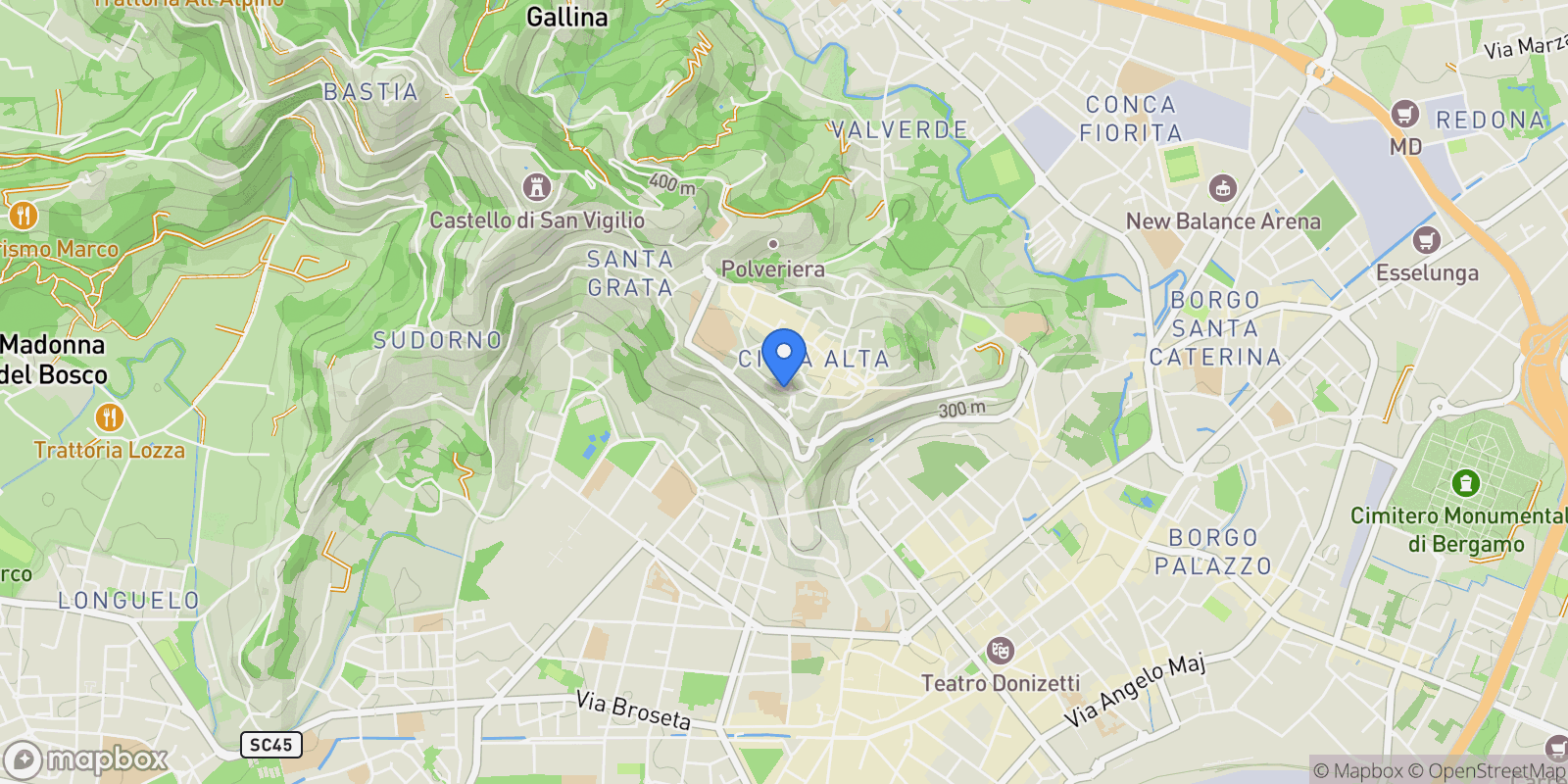 Map showing Via Arena, 10, 24129 Bergamo BG, Italy, Bergamo, Lombardy, Italy.