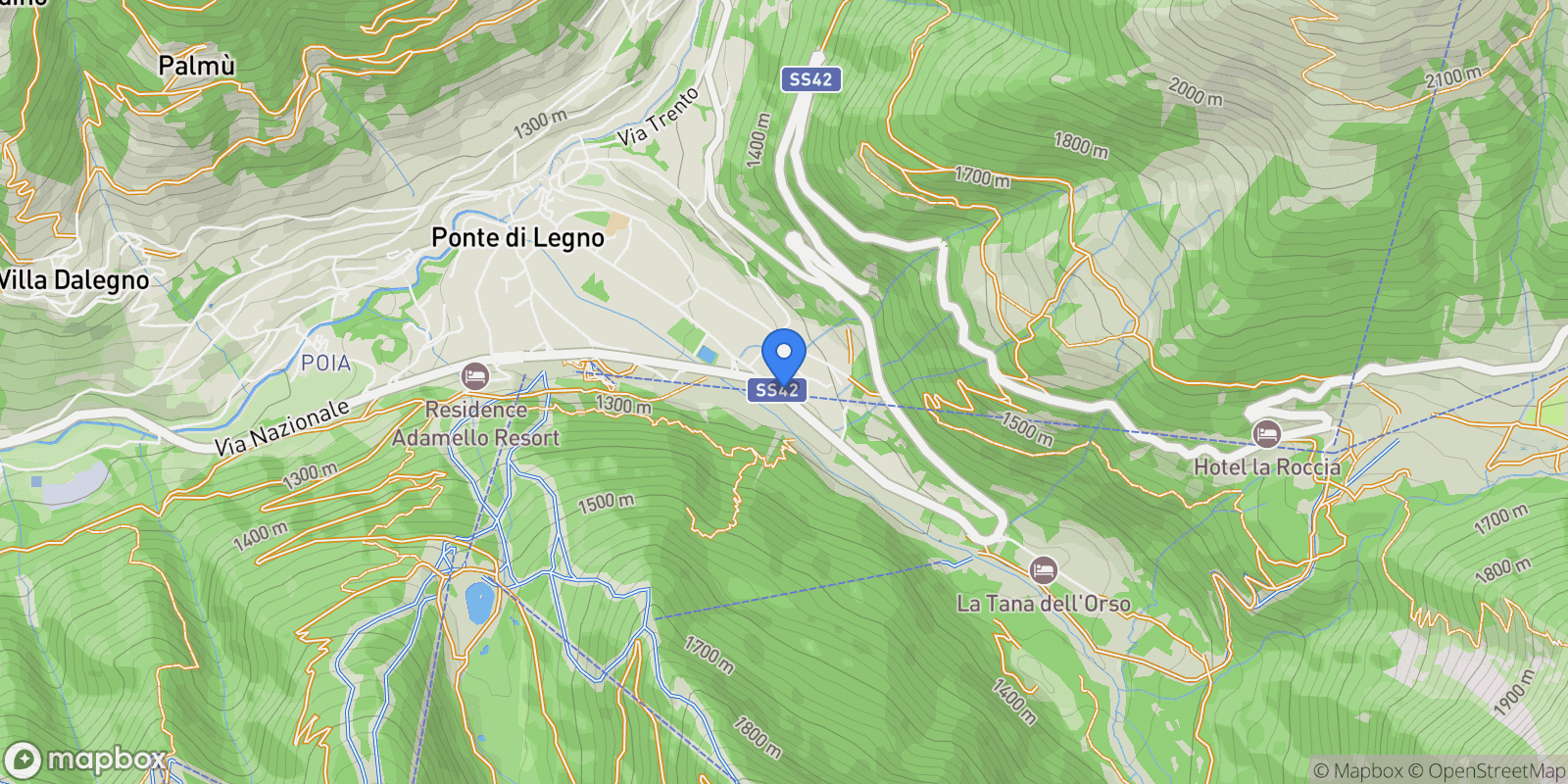 Map showing Via Dei Trampolini, 25056 Ponte di Legno BS, Italy, Lombardy, Italy.