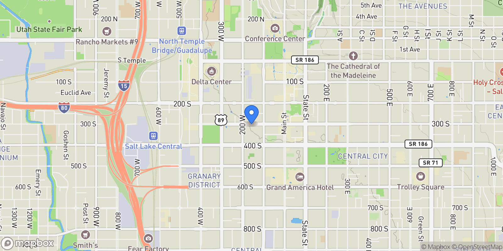 Map showing 159 W BROADWAY 301, Salt Lake City, Utah, United States.