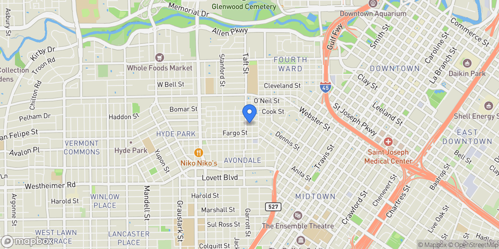 Map showing 2116 Mason Street, Houston, Texas, United States.