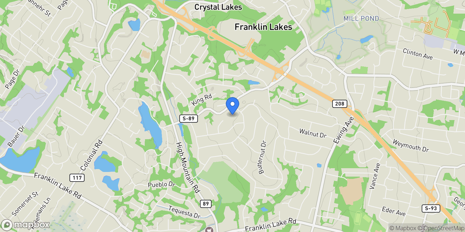 Map showing 707 Black Hawk Lane, Franklin Lakes, NJ 07417, Franklin Lakes, New Jersey, United States.