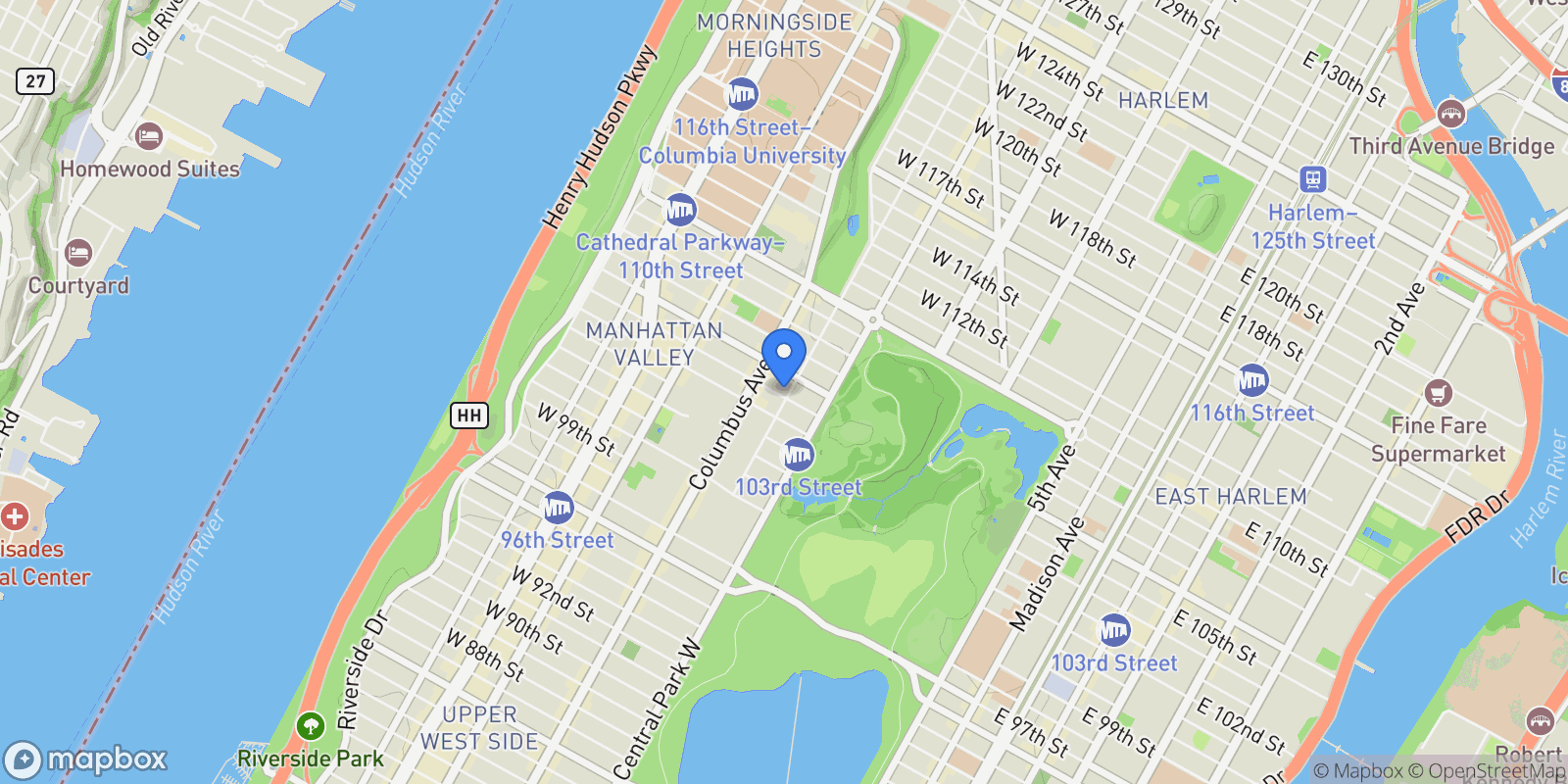 Map showing 123 MANHATTAN Avenue, New York, New York, United States.