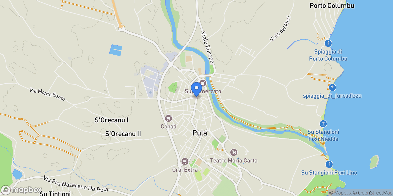 Map showing 09010 Pula, Metropolitan City of Cagliari, Italy, Pula, Sardinia, Italy.