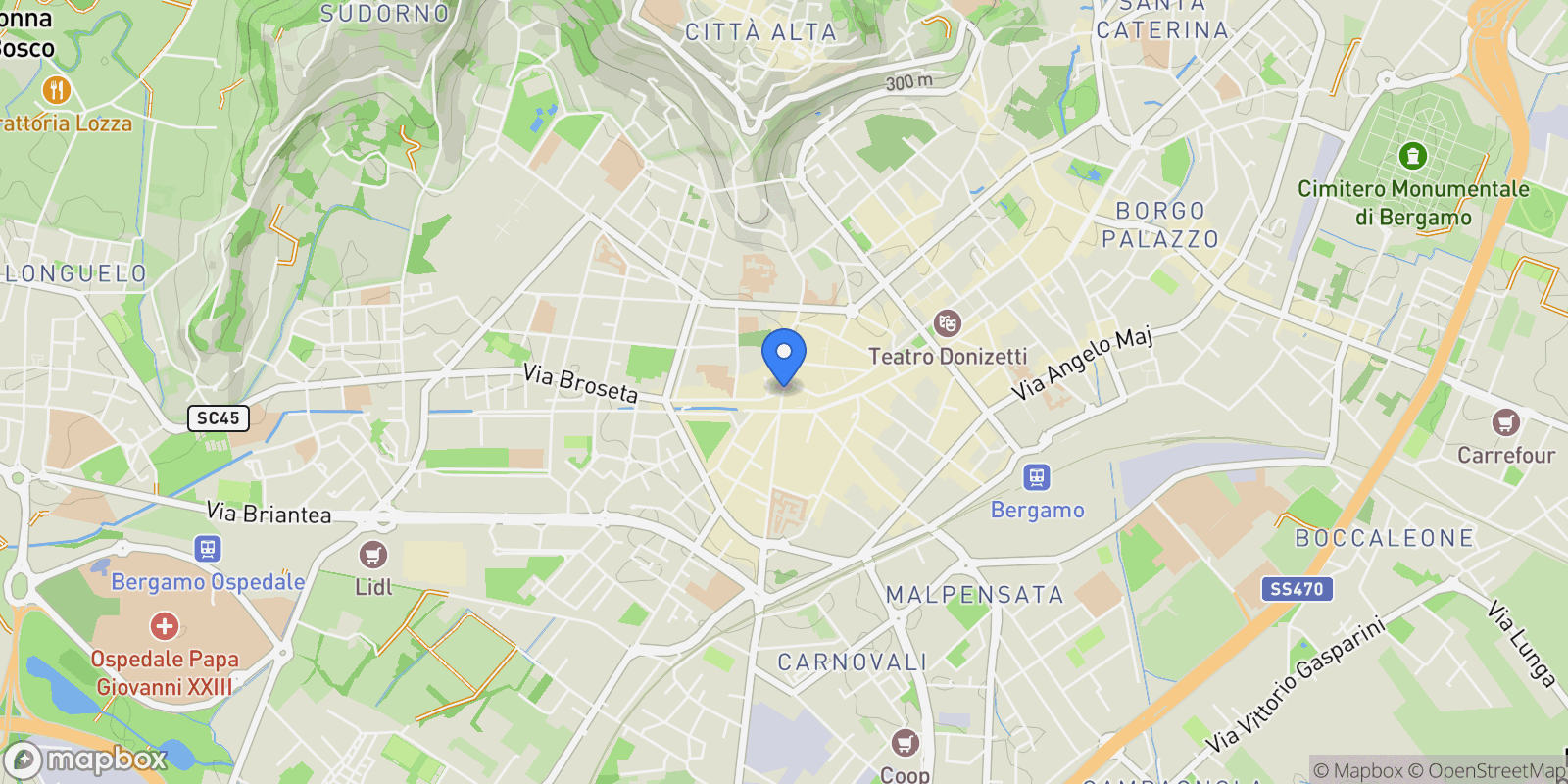 Map showing Bergamo, Lombardy, Italy.