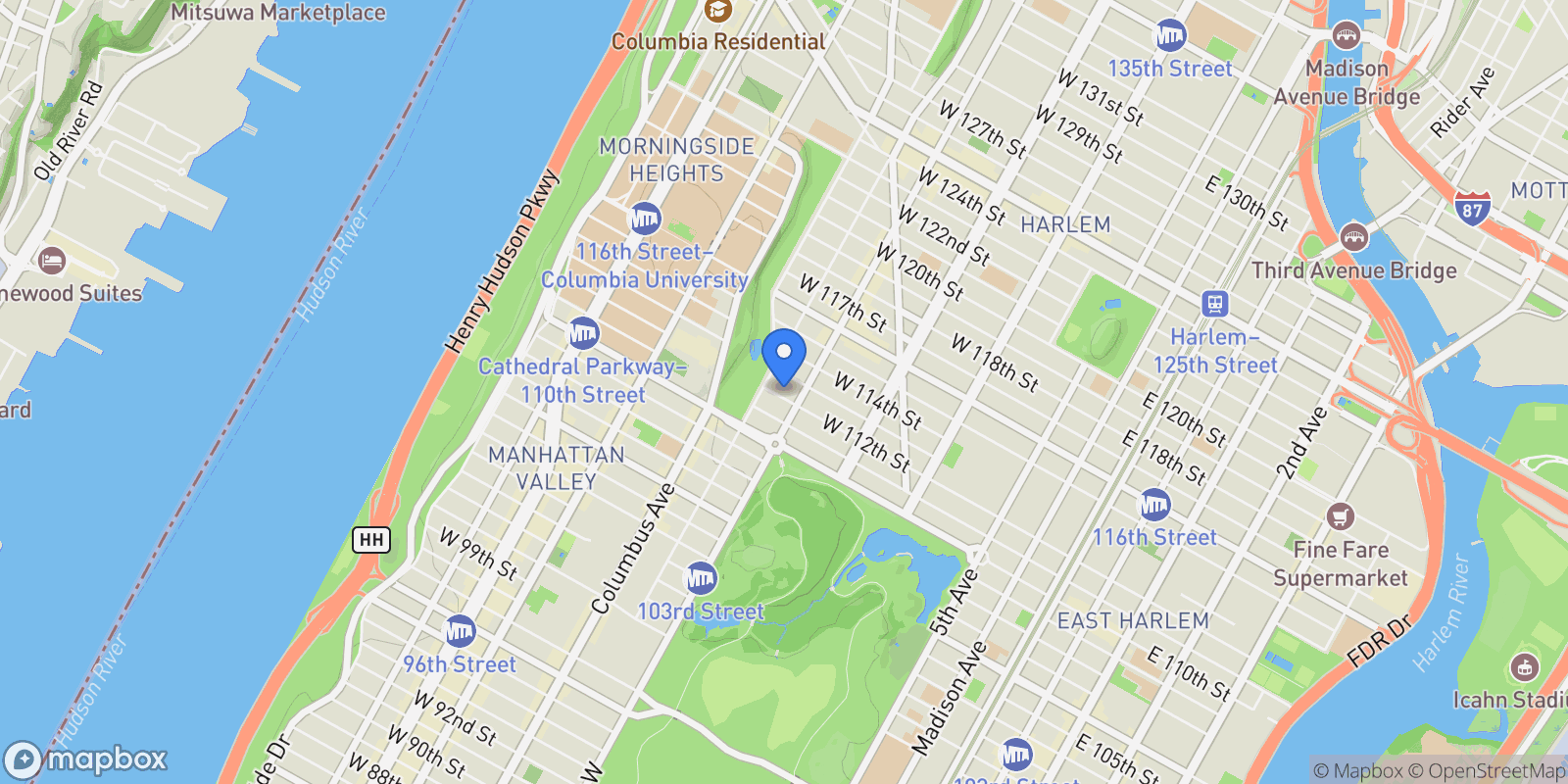 Map showing 311 W 112th Street, New York, New York, United States.