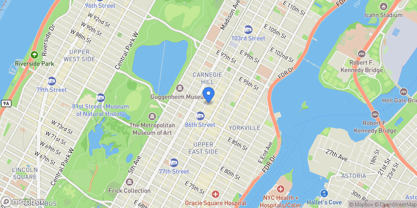 Map showing 141 East 88th Street M1, New York, NY 10128, New York, New York, United States.