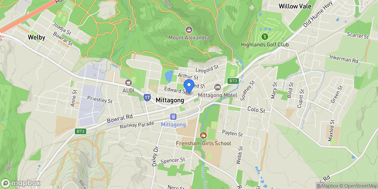 Map showing 2 Edward Street, Bowral, NSW, Mittagong, New South Wales, Australia.