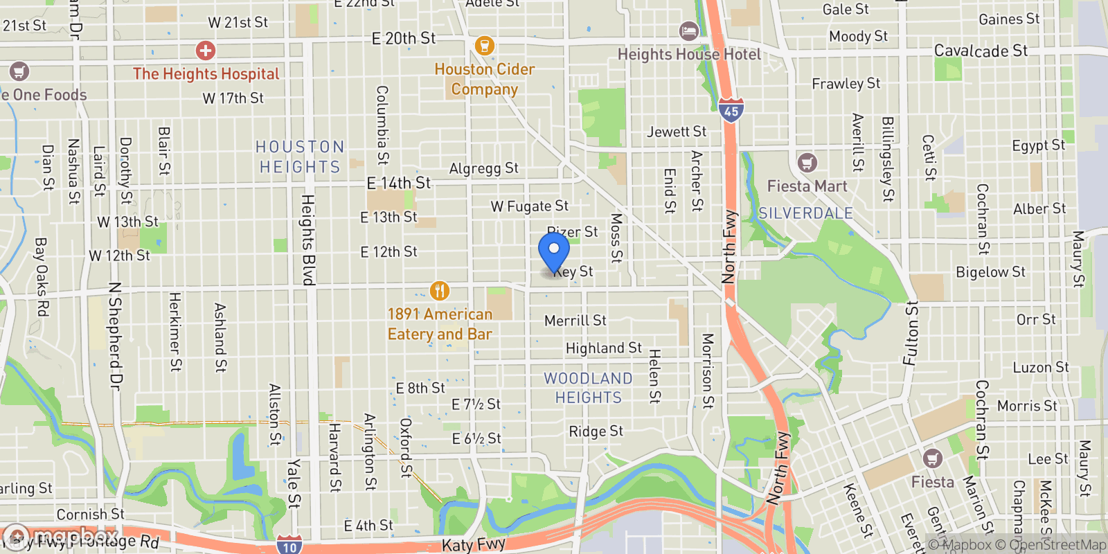 Map showing 838 Key Street, Houston, Texas, United States.