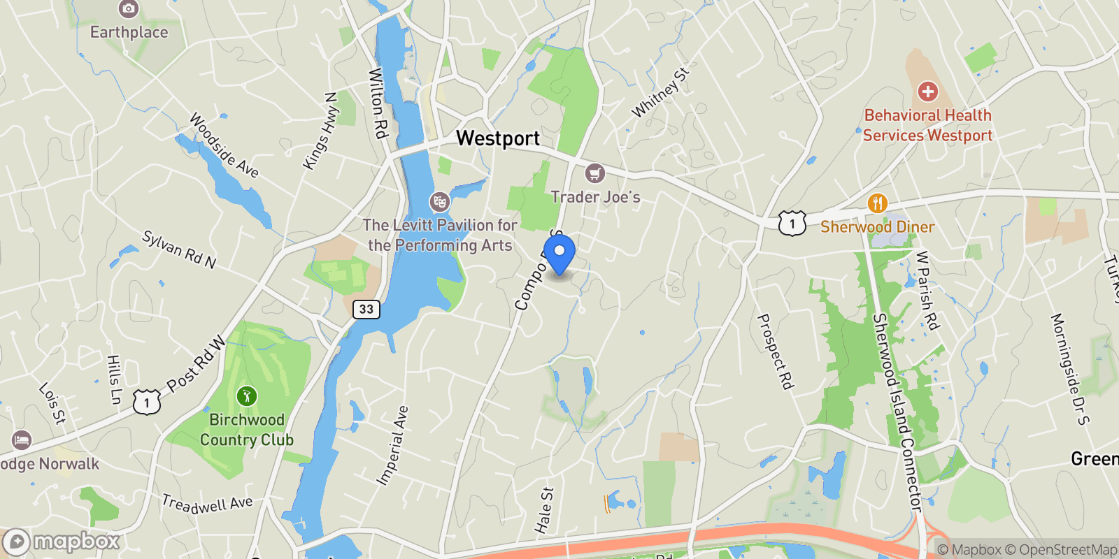 Map showing 5 Over Rock Lane, Westport, CT 06880, Westport, Connecticut, United States.