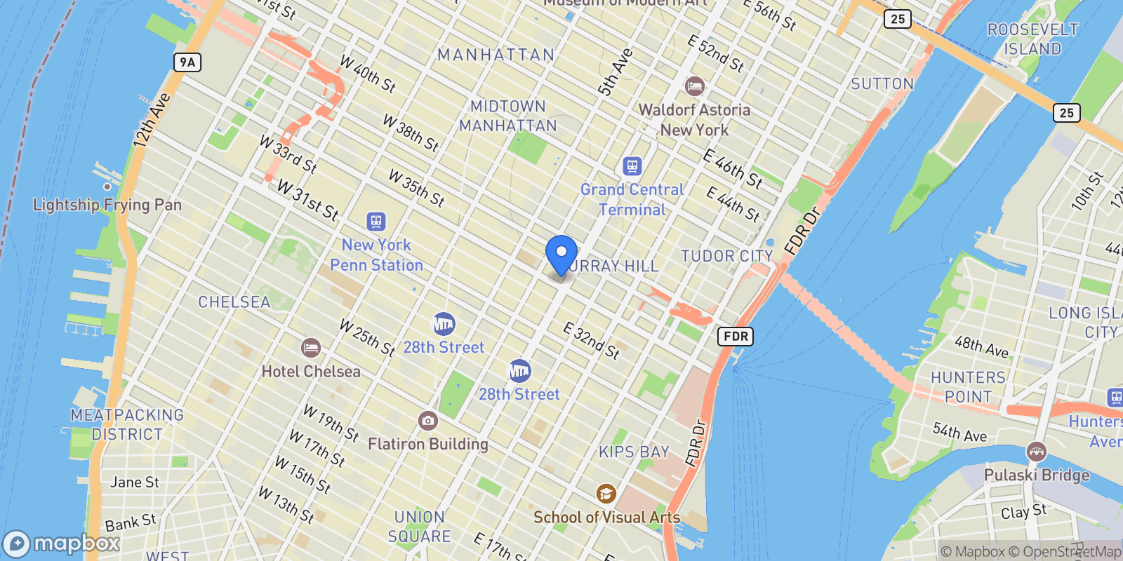 Map showing PARK AVENUE, New York, New York, United States.