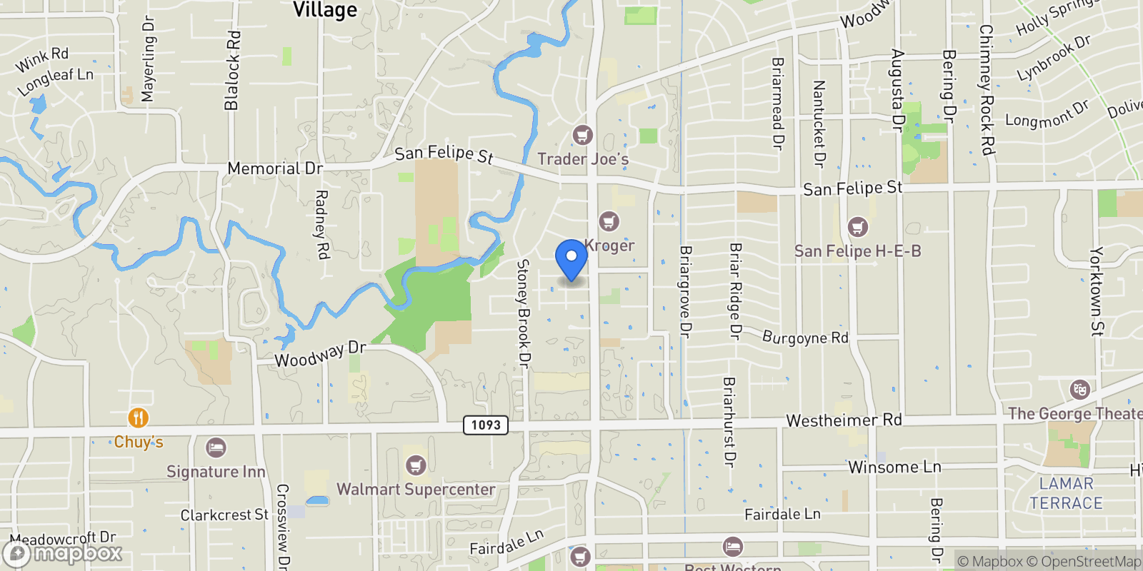 Map showing 7530 Chevy Chase Drive, Houston, Texas, United States.
