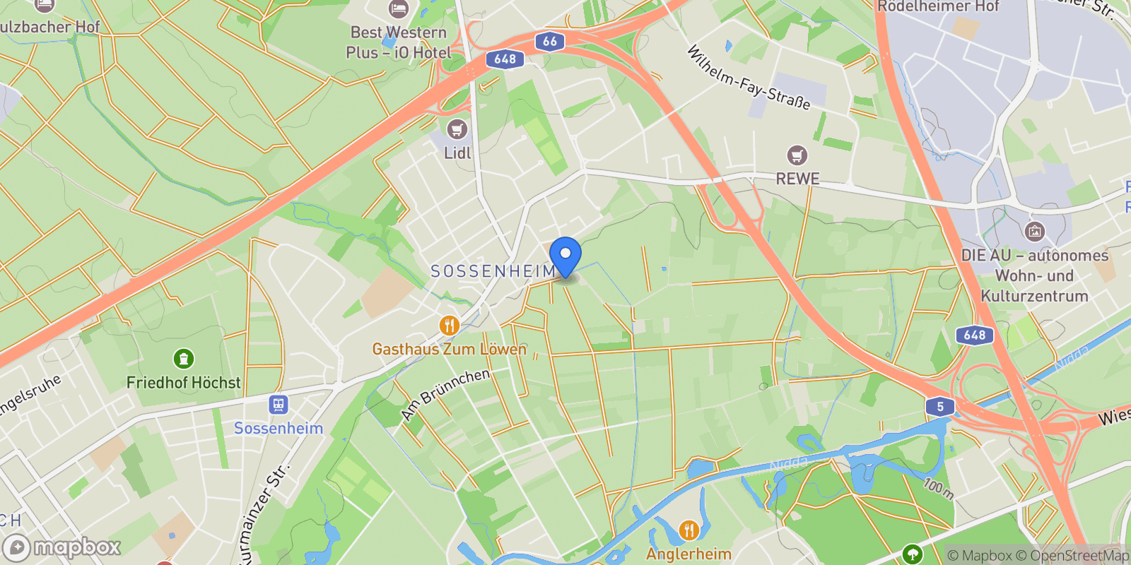 Map showing Frankfurt am Main, HE 65936, Frankfurt am Main, Hessen, Germany.