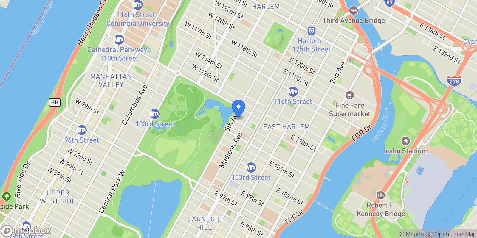 Map showing FIFTH AVENUE, New York, New York, United States.
