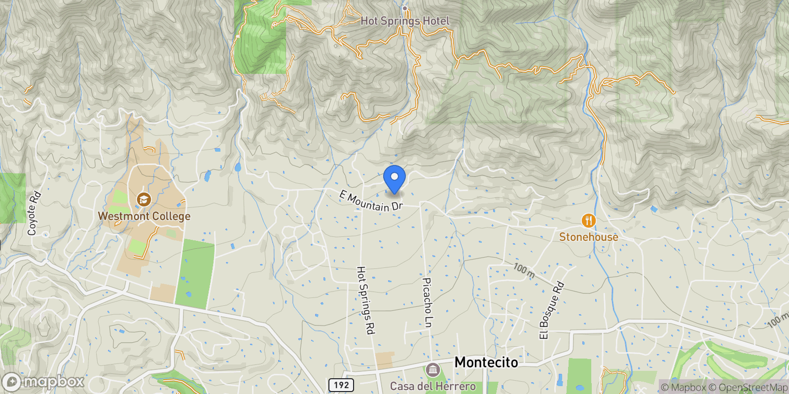 Map showing 1360 E Mountain Drive, Montecito, California, United States.