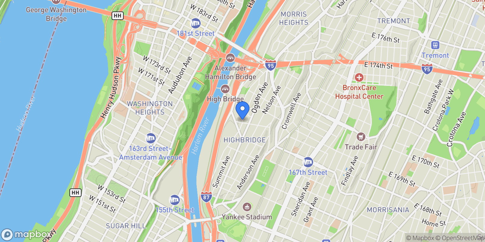 Map showing University Avenue, New York, New York, United States.