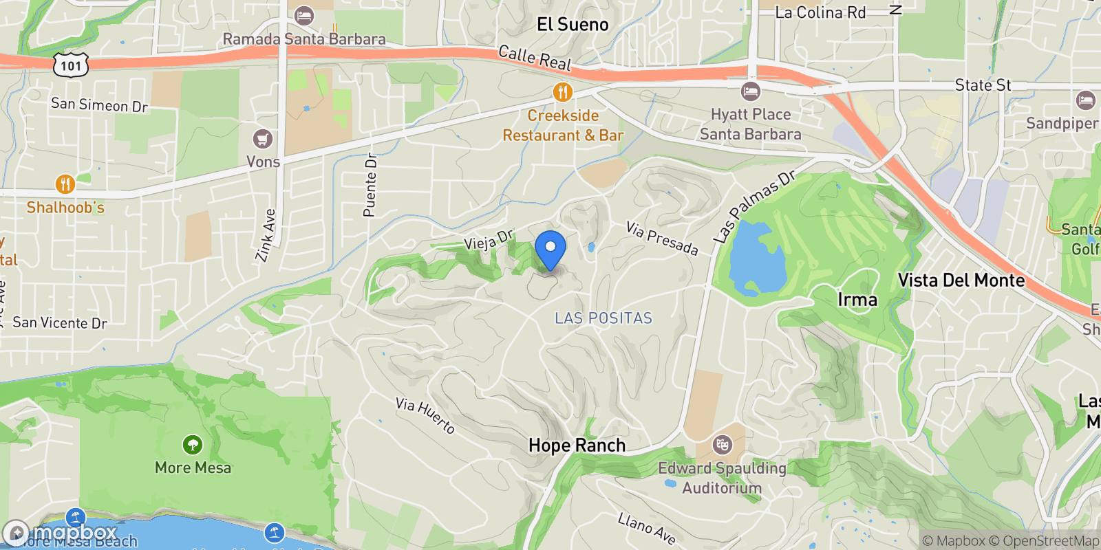 Map showing 4450 Via Alegre, Santa Barbara, California, United States.